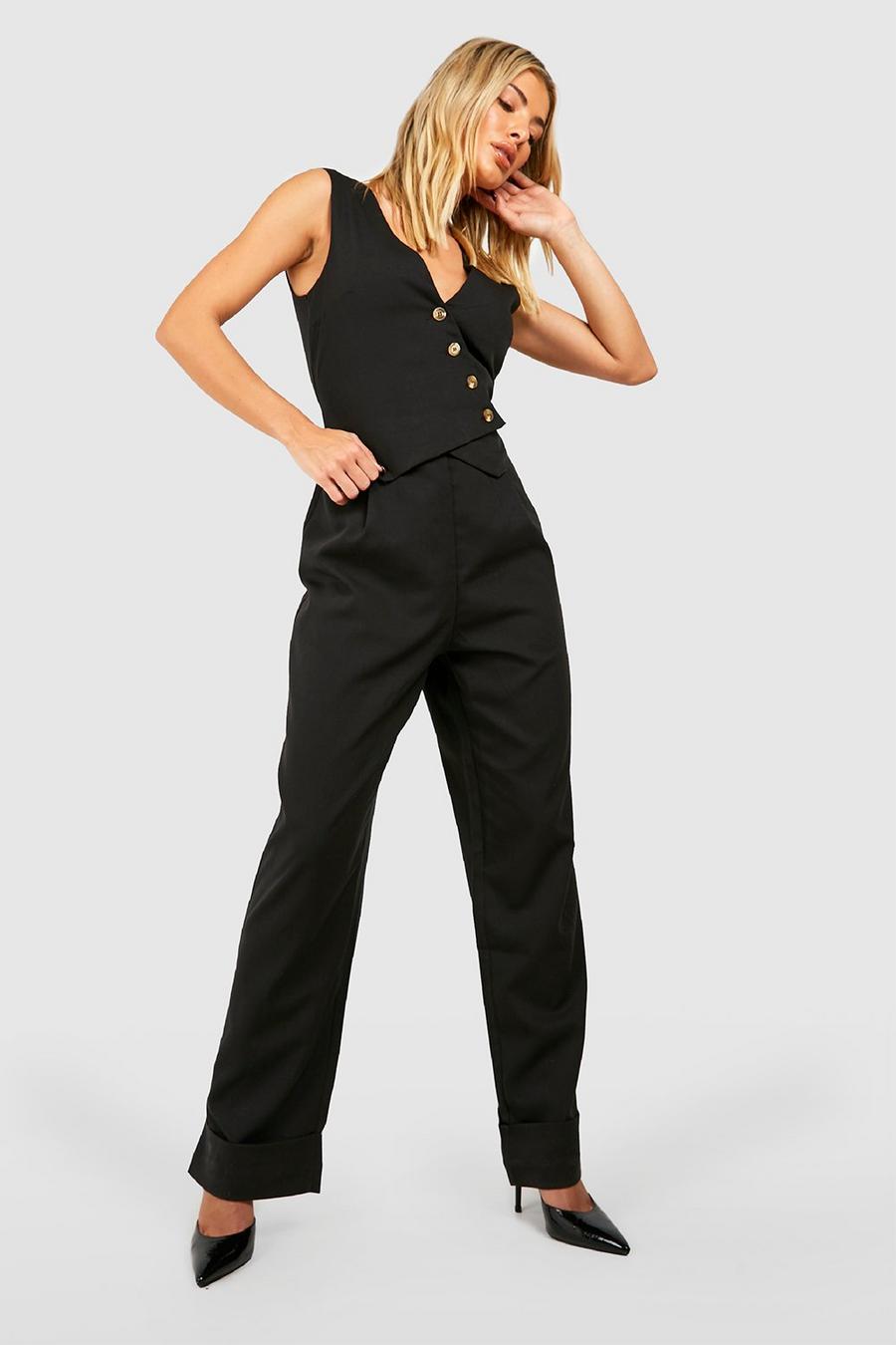Black Asymmetric Waistcoat Tailored Jumpsuit
