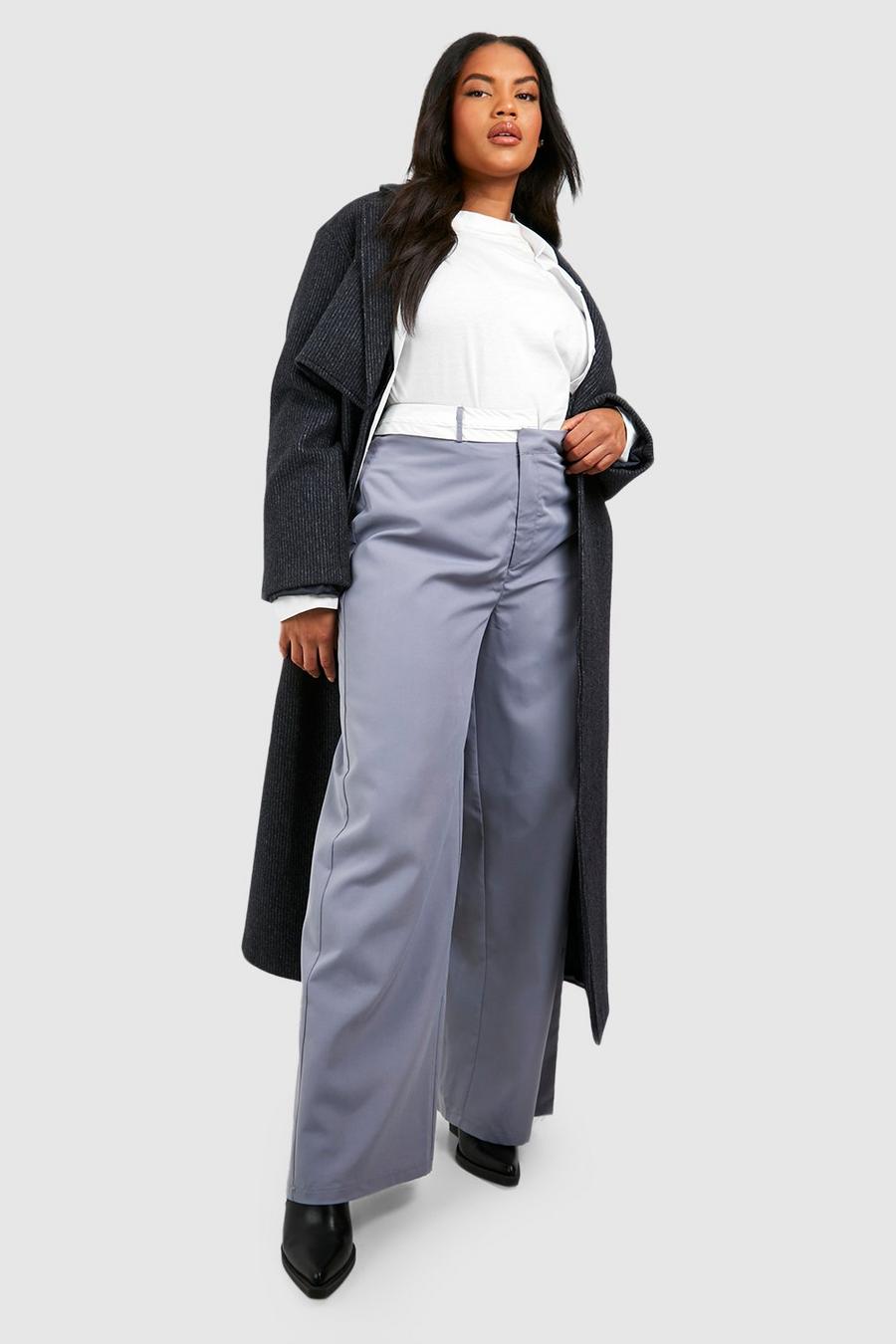 Grey Plus Woven Fold Over Waist Detail Pants