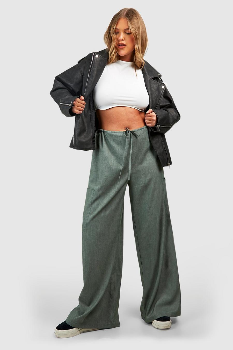 Pantaloni Cargo Plus Size con tasche in tessuto, Grey image number 1