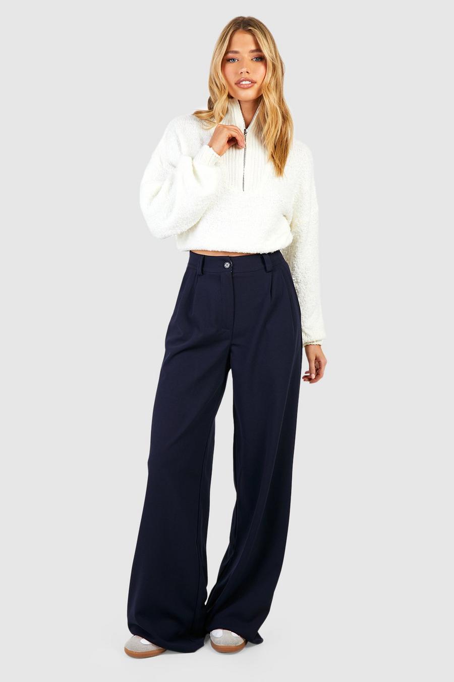 Navy Slouch Fit Dad Trousers image number 1