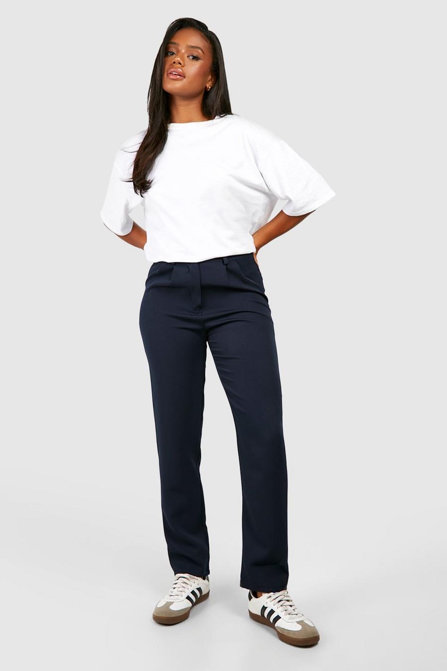 Navy High Waist Tapered Tailored Suit Trousers