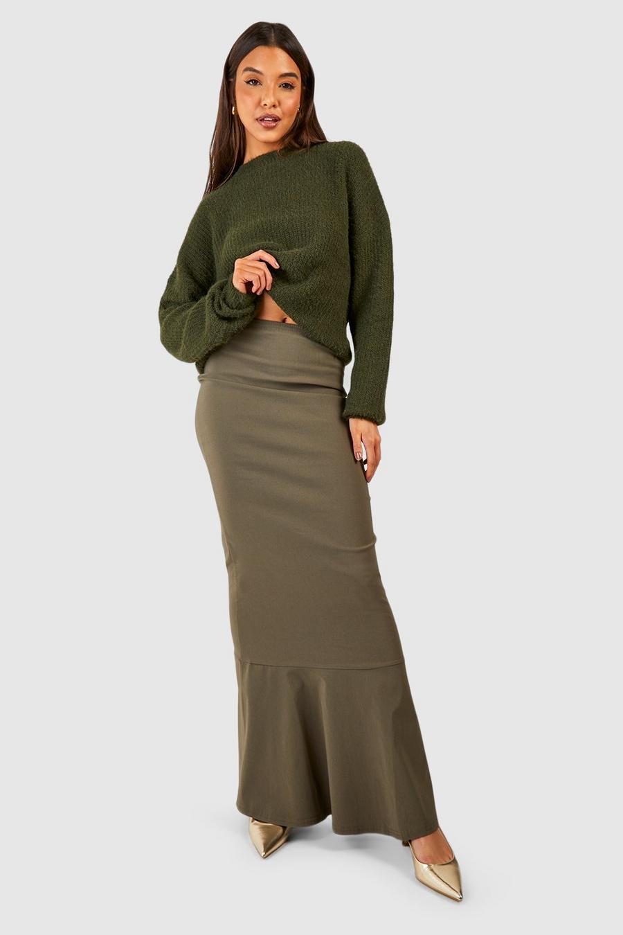 Olive Bengaline Maxi Skirt 