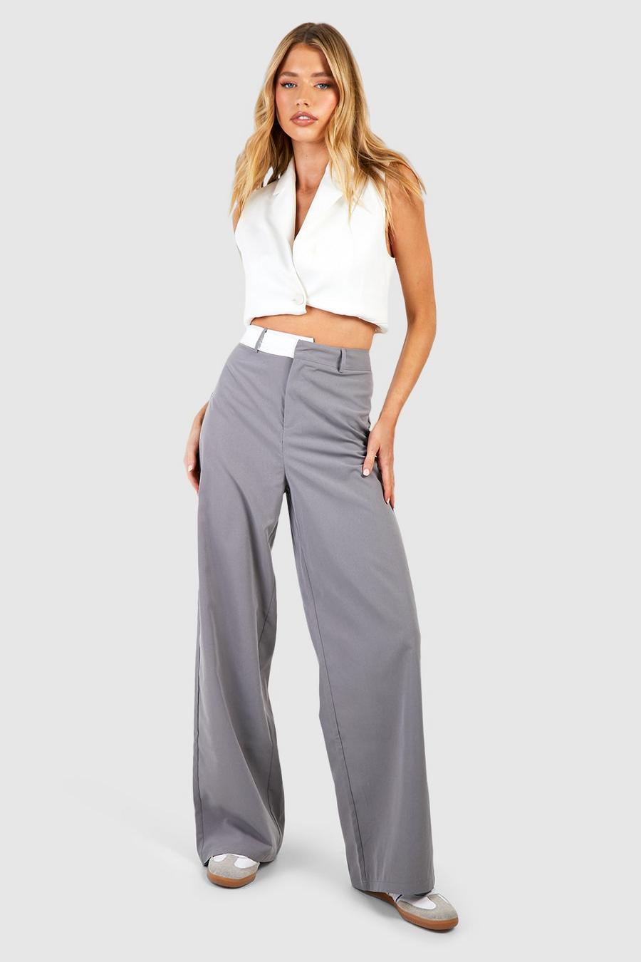 Pantalón asimétrico con cintura elástica, Grey