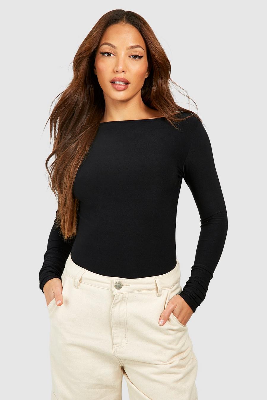 Black Tall Premium Soft Touch Boatneck Longsleeve Top