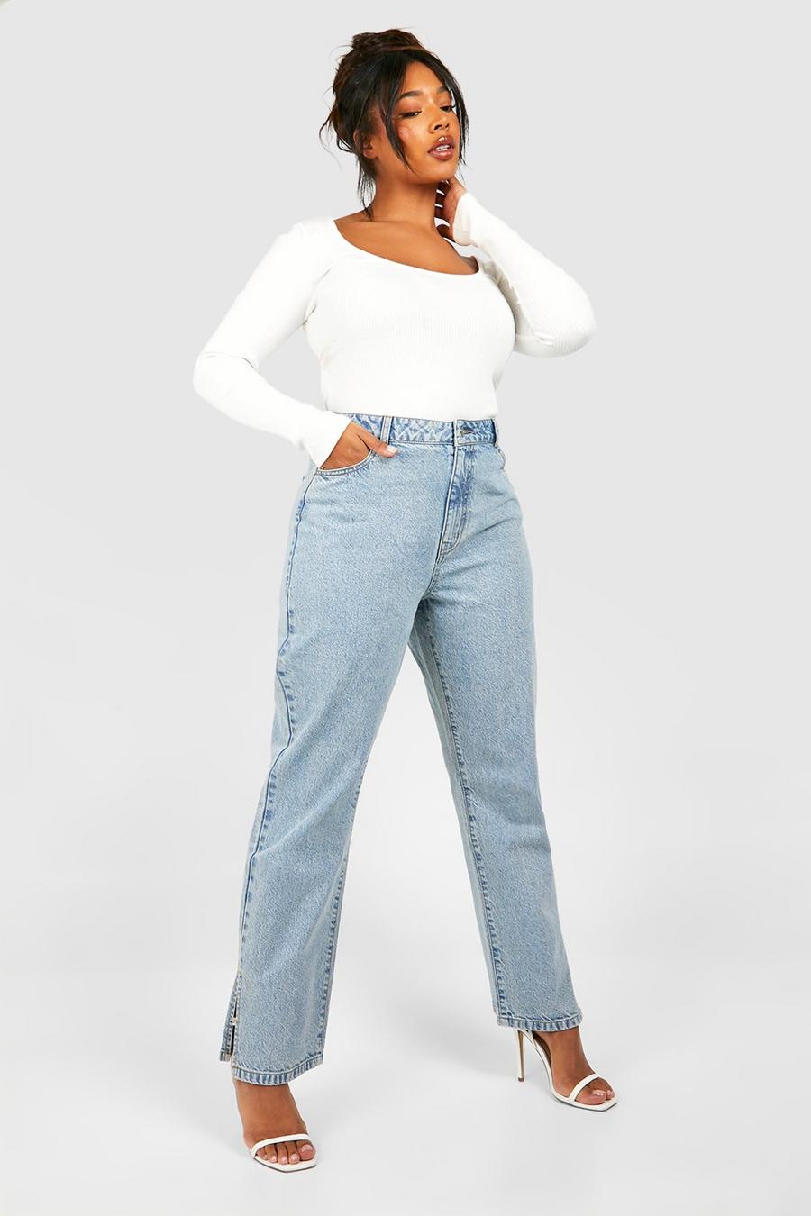Jeans dritti Plus Size Basics con spacco sul fondo, Light blue