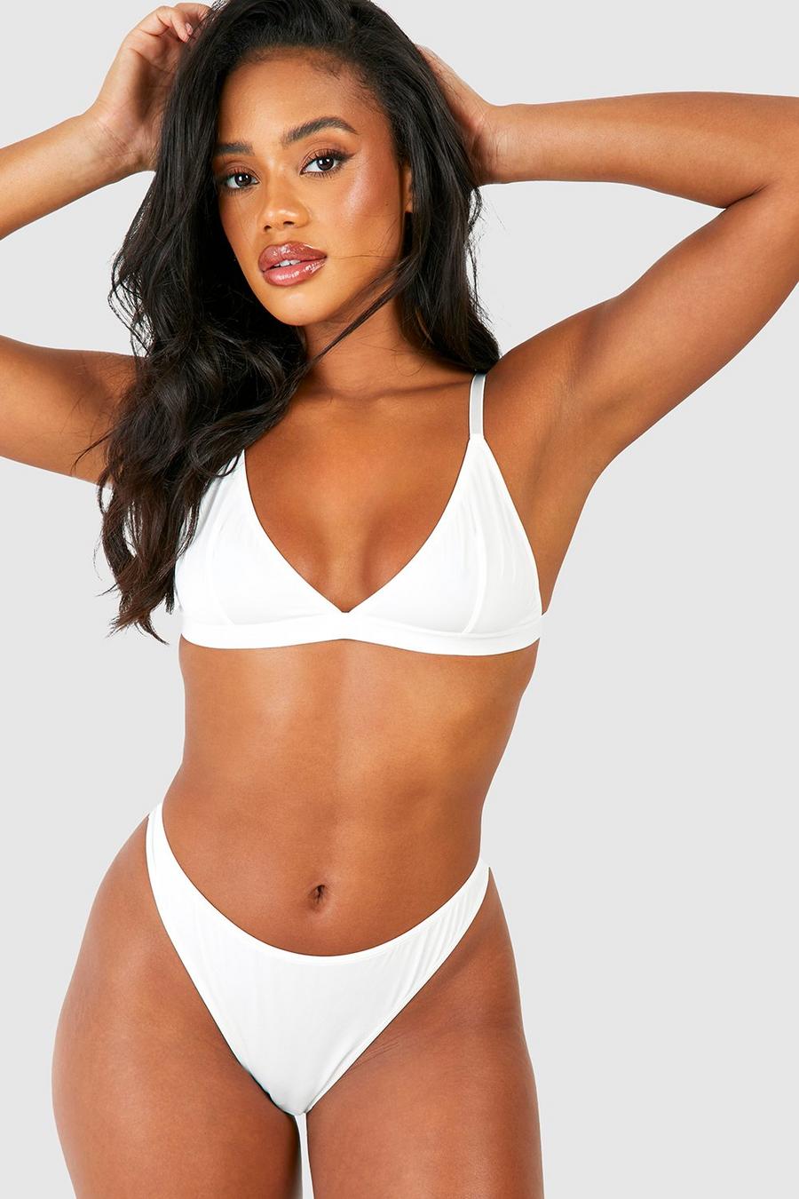 White Seamless Triangle Bralette And Brief Set