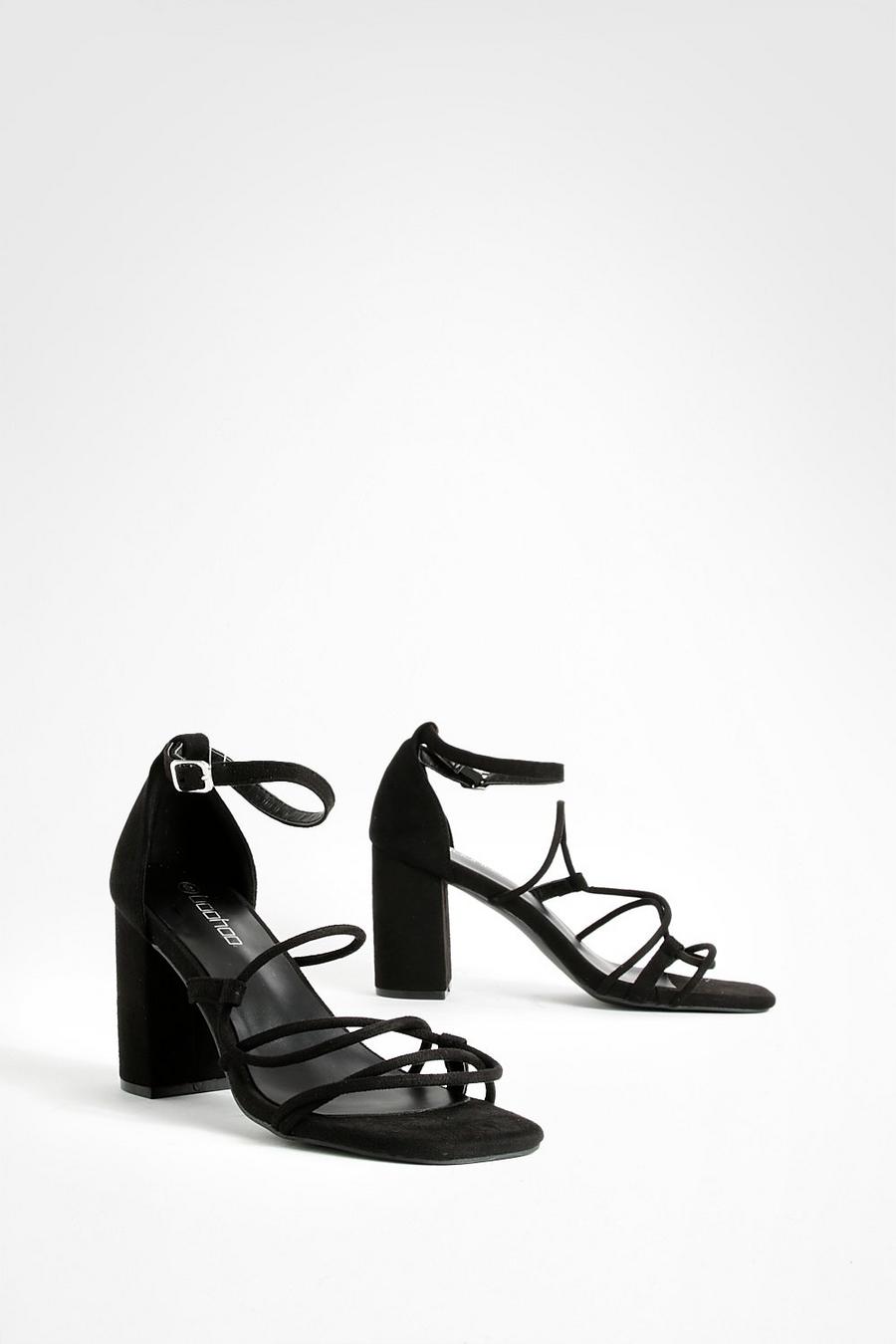 Black Strappy Block Heeled Sandals