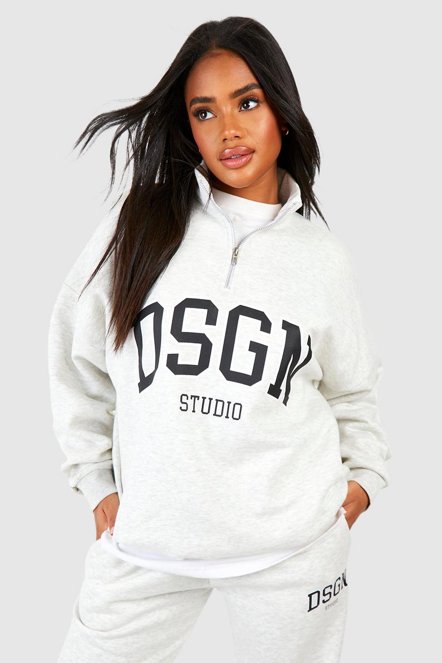 Sweatshirt mit Dsgn Studio Slogan-Print und halbem Reißverschluss, Ash grey