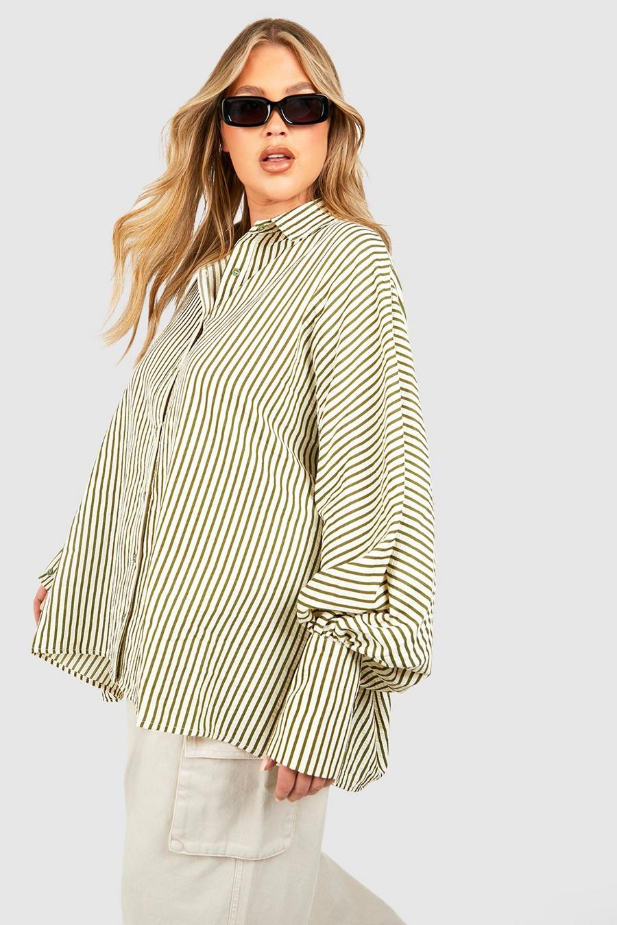 Green Plus Striped Puff Sleeve Shirt image number 1