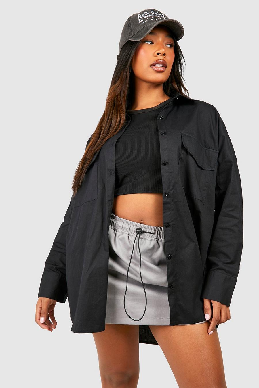 Black Plus Oversized Utility Shirt