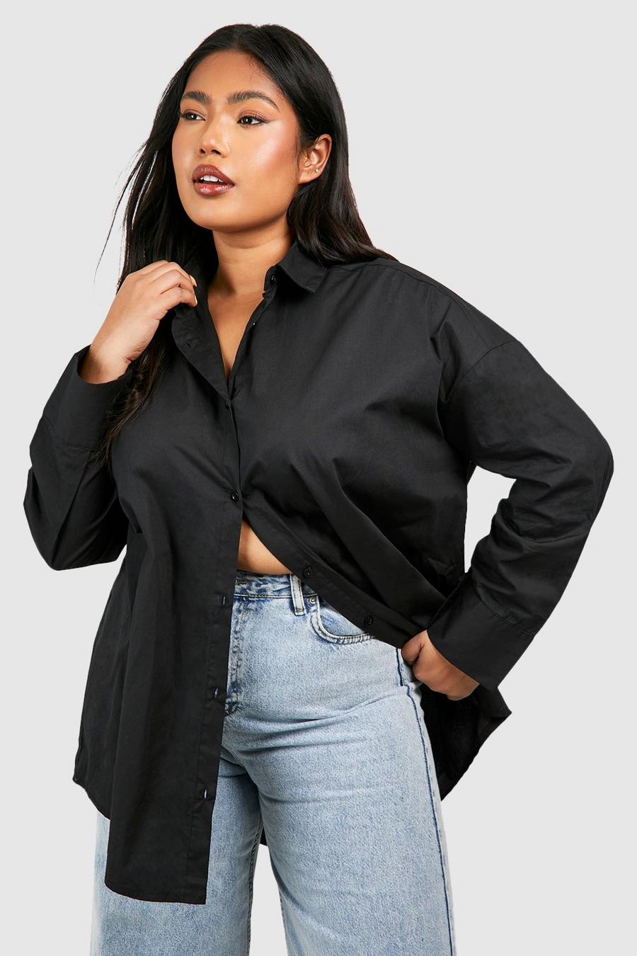 Black Plus Oversized Cotton Poplin Shirt 