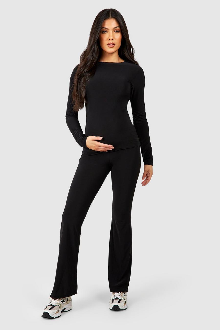 Black Maternity Soft Touch Yoga Pant Loungewear Set image number 1