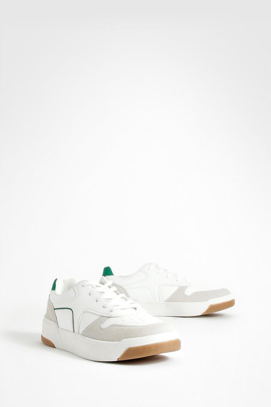 White Contrast Gum Sole Tennis Trainers image number 1