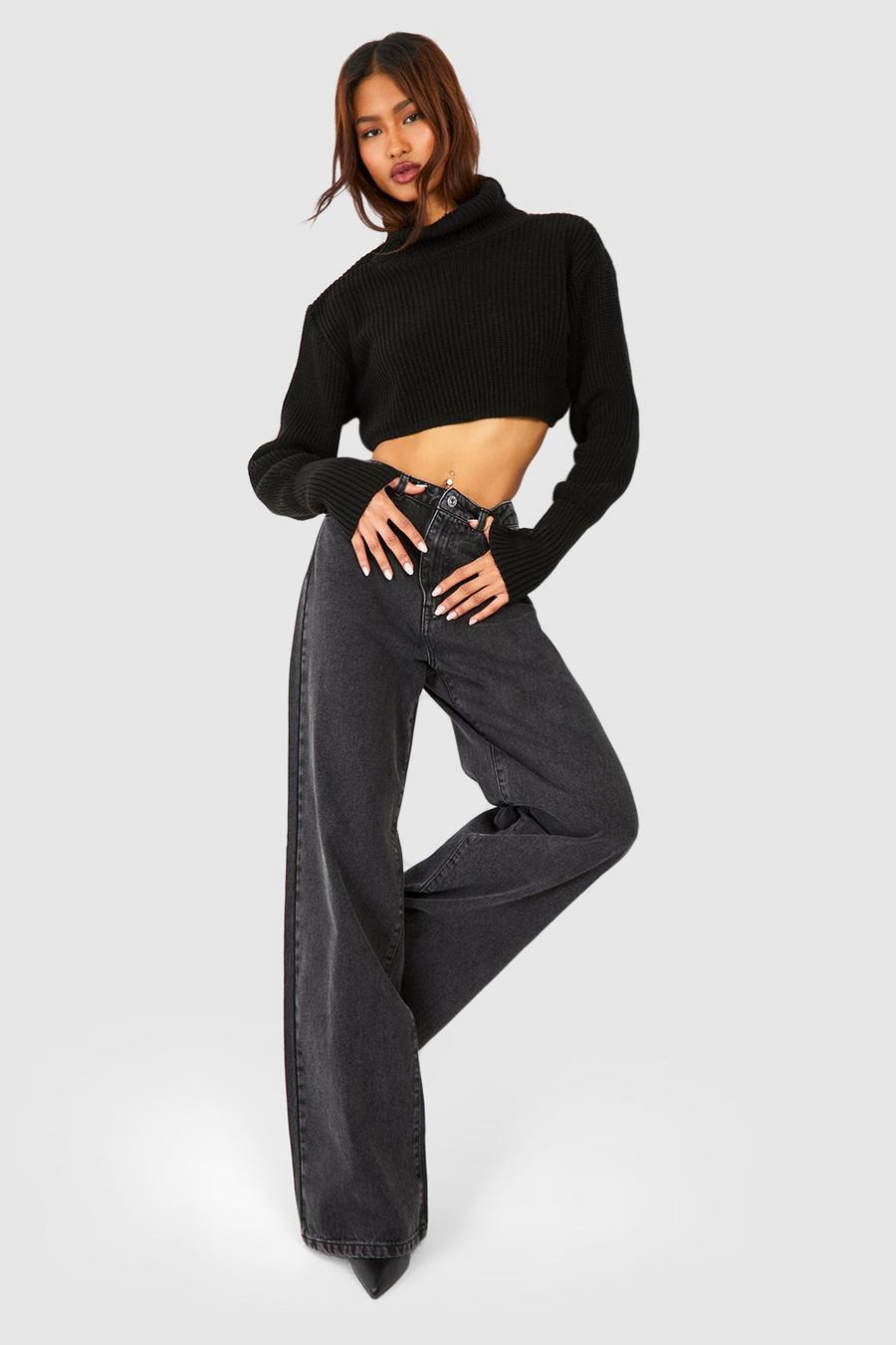 Washed black Tall Basic Wide Leg Jeans