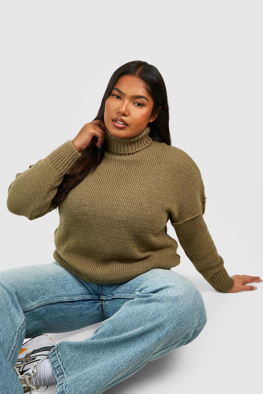 Khaki Plus Soft Knit Turtleneck Sweater