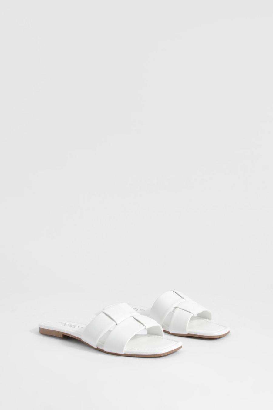 White Woven Mule Sliders image number 1
