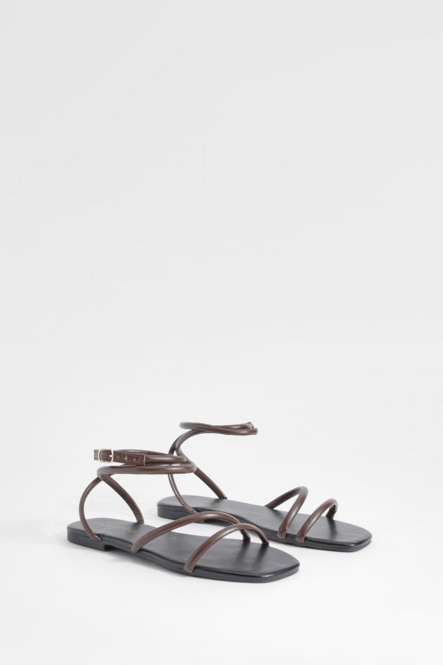 Chocolate Padded Strap Flat Sandals image number 1