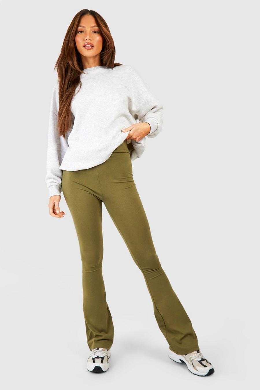Khaki Tall Cotton Jersey Ruched Booty Boosting Flares 