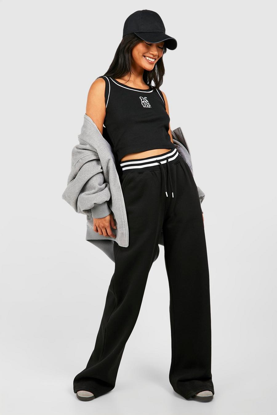 Black Contrast Piping Sloughy Straight Leg Jogger