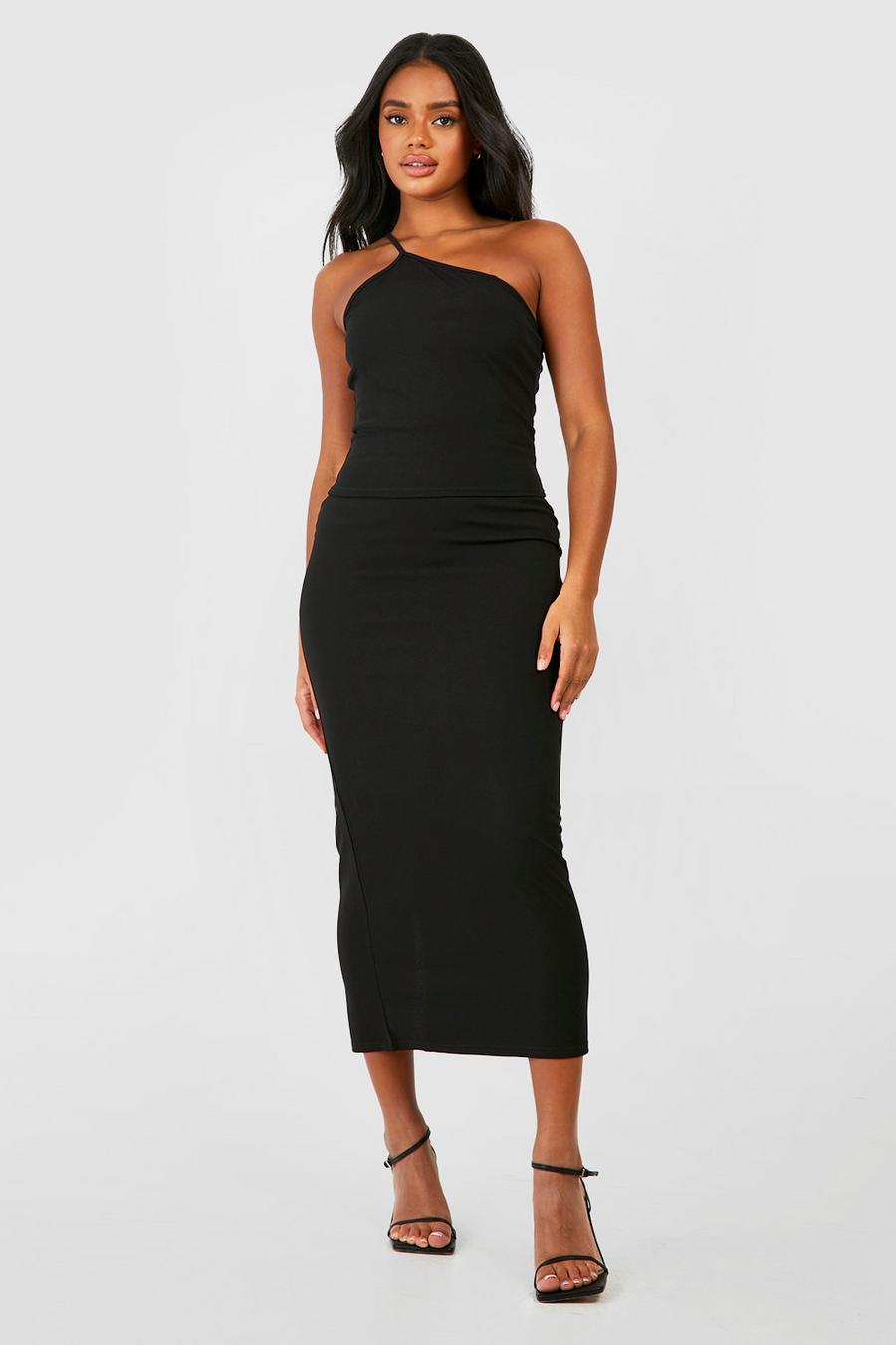 Black Asymmetric Top & Column Maxi Skirt