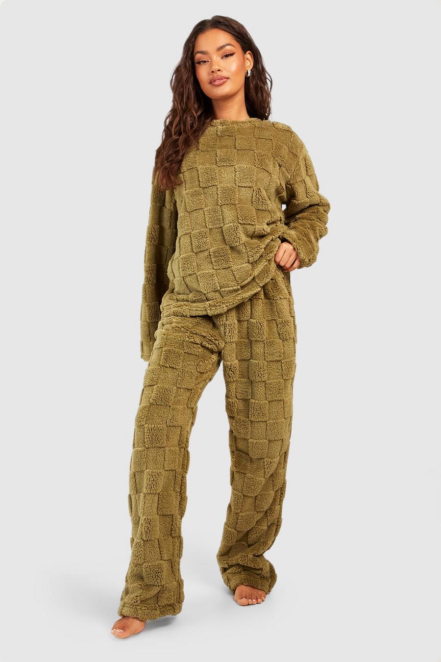 Fleece-Pullover und Hose mit Schachbrett-Print, Green