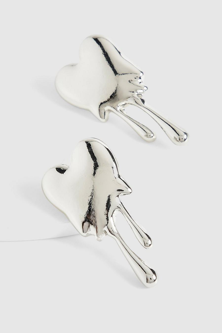 Silver Molten Heart Detail Earrings  