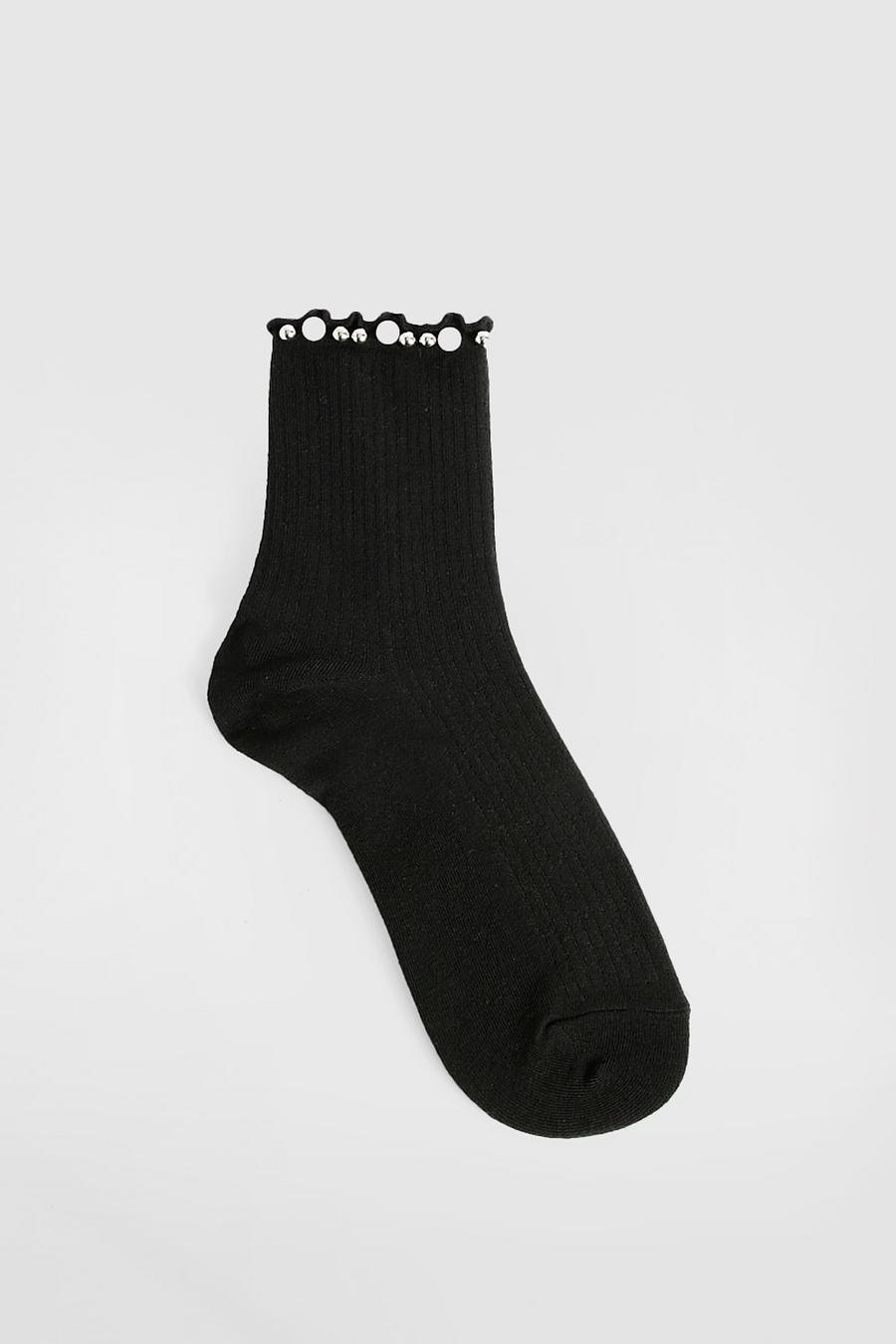 Black Embellished Pearl Socks 