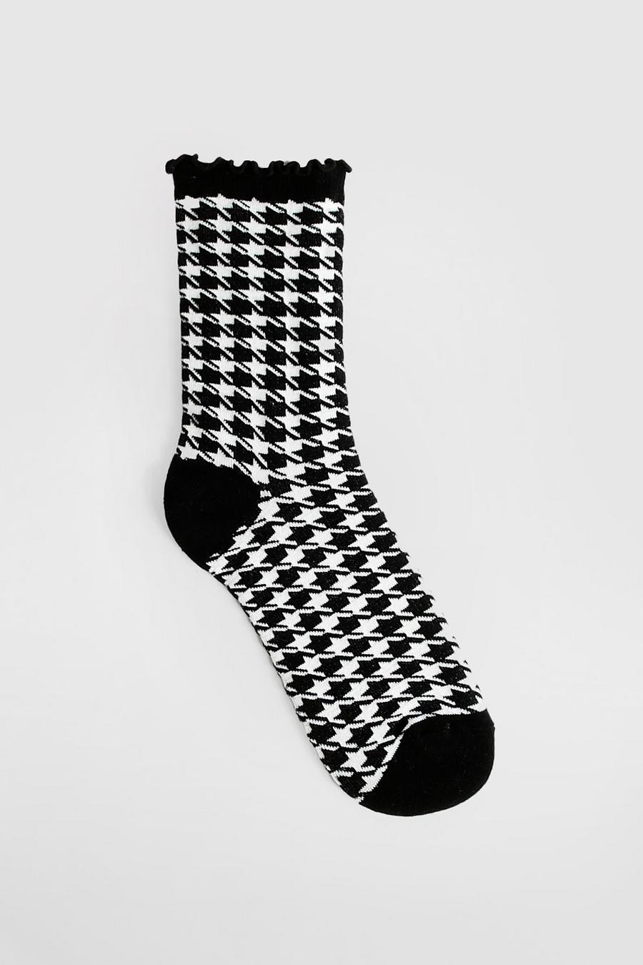 Chaussettes à volants et imprimé pied-de-poule, Black_white