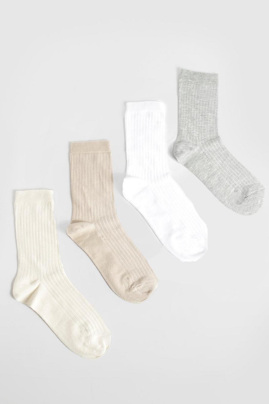 4 Pack Multi Ribbed Socks 