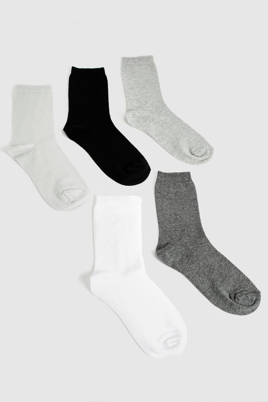 5er-Pack monochrome Rundhals-Socken, Mono
