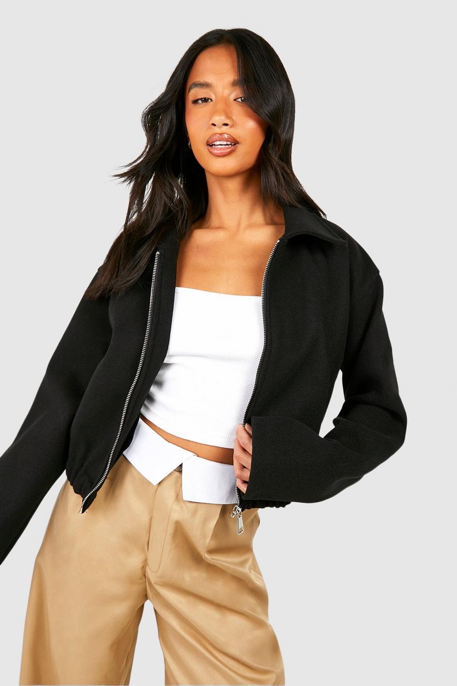 Black Petite Wool Look Zip Through Jacket 