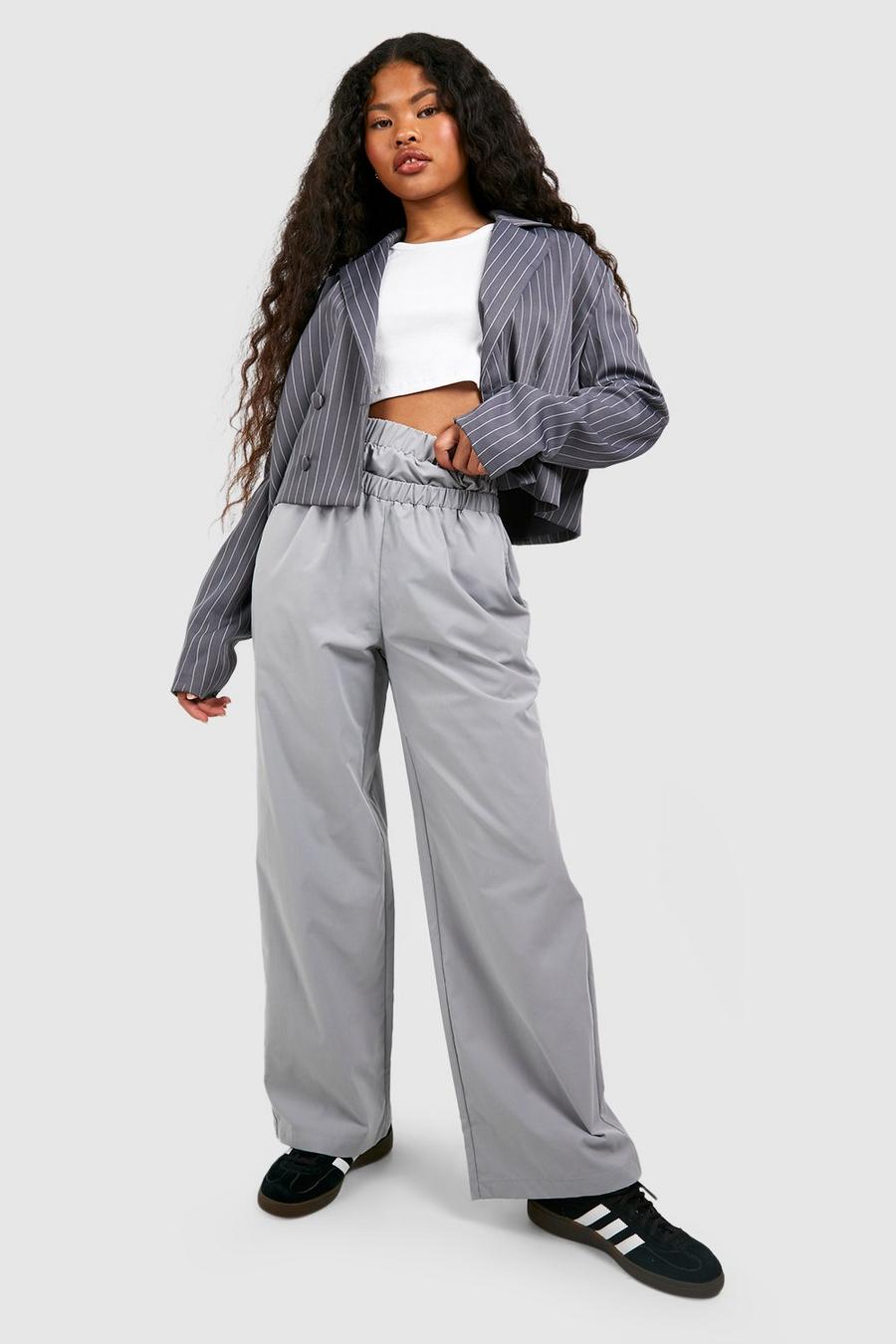 Pantalón Petite recto con cintura elástica doble, Grey