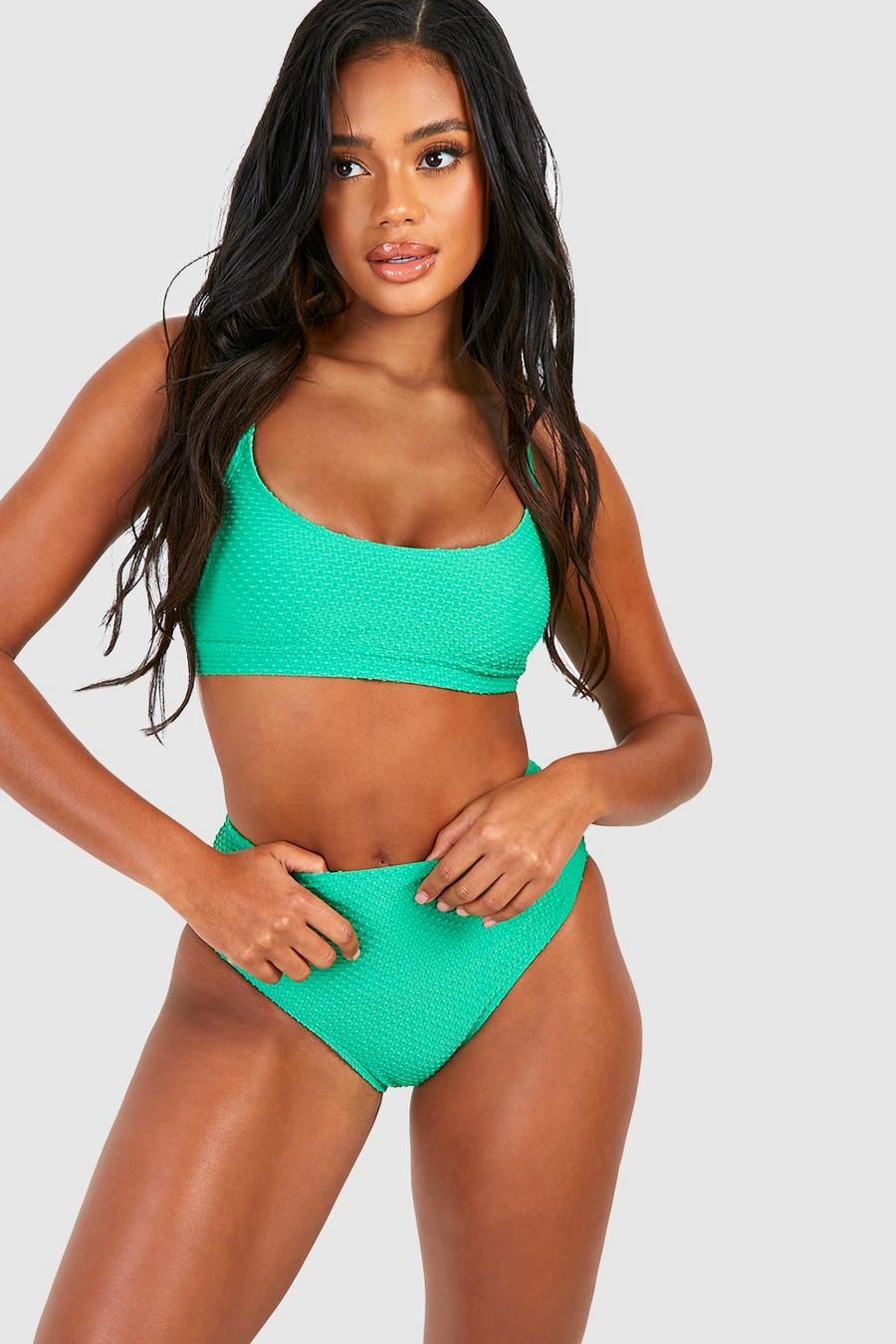 Green Textured High Waisted Bikini Brief image number 1