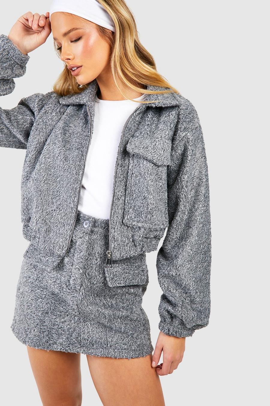 Minifalda texturizada con bolsillos, Grey