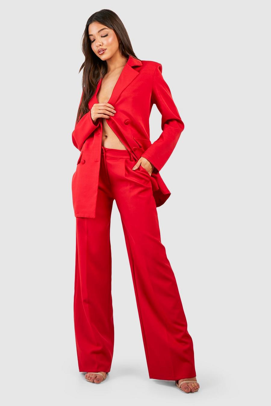 Red Wide Leg Tailored Trousers image number 1
