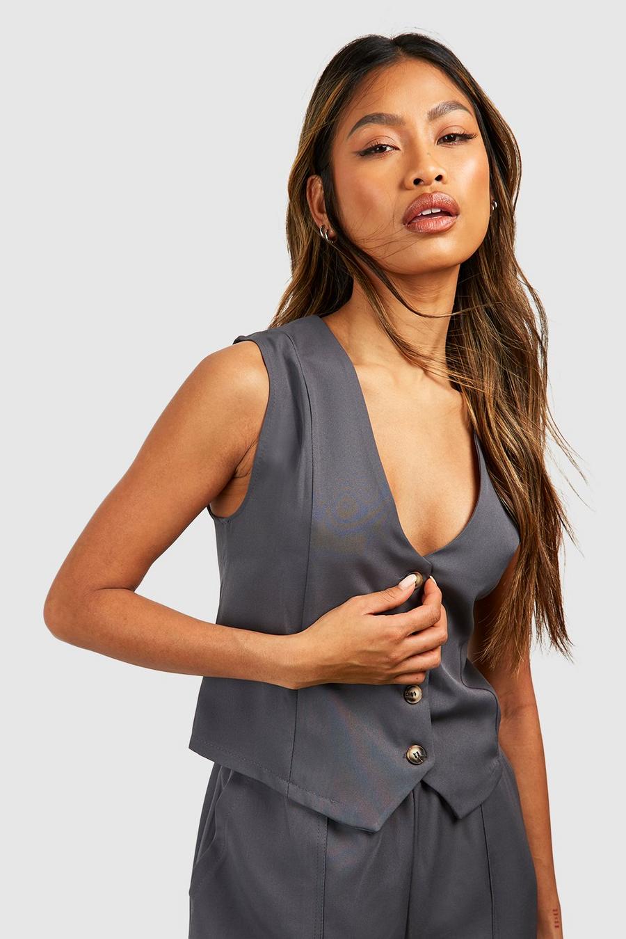Charcoal Basic Seam Detail Relaxed Fit Vest