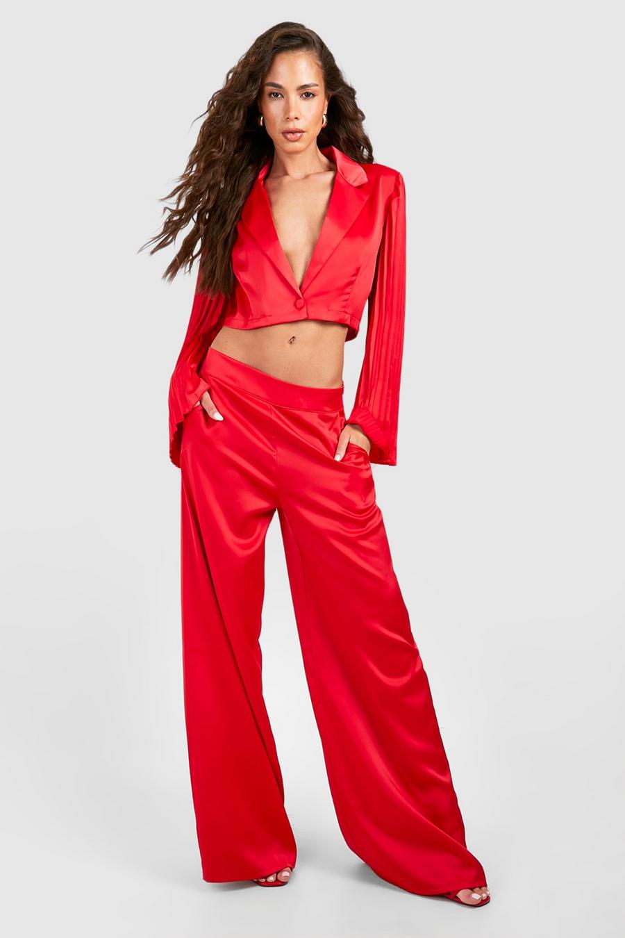 Pantalón de raso Premium con pernera súper ancha, Red
