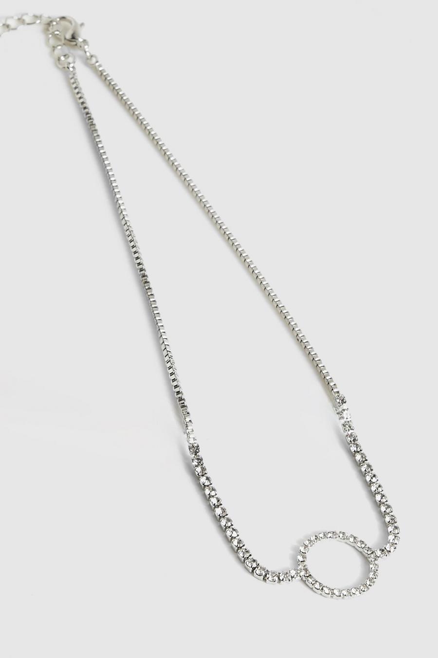 Silver Diamante Circle Choker Necklace