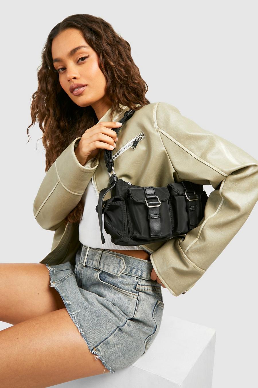 Black Cargo Pocket Shoulder Bag 
