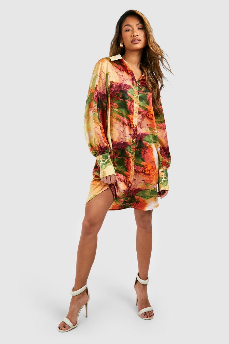 Vestido camisero oversize con estampado efecto mármol, Multi