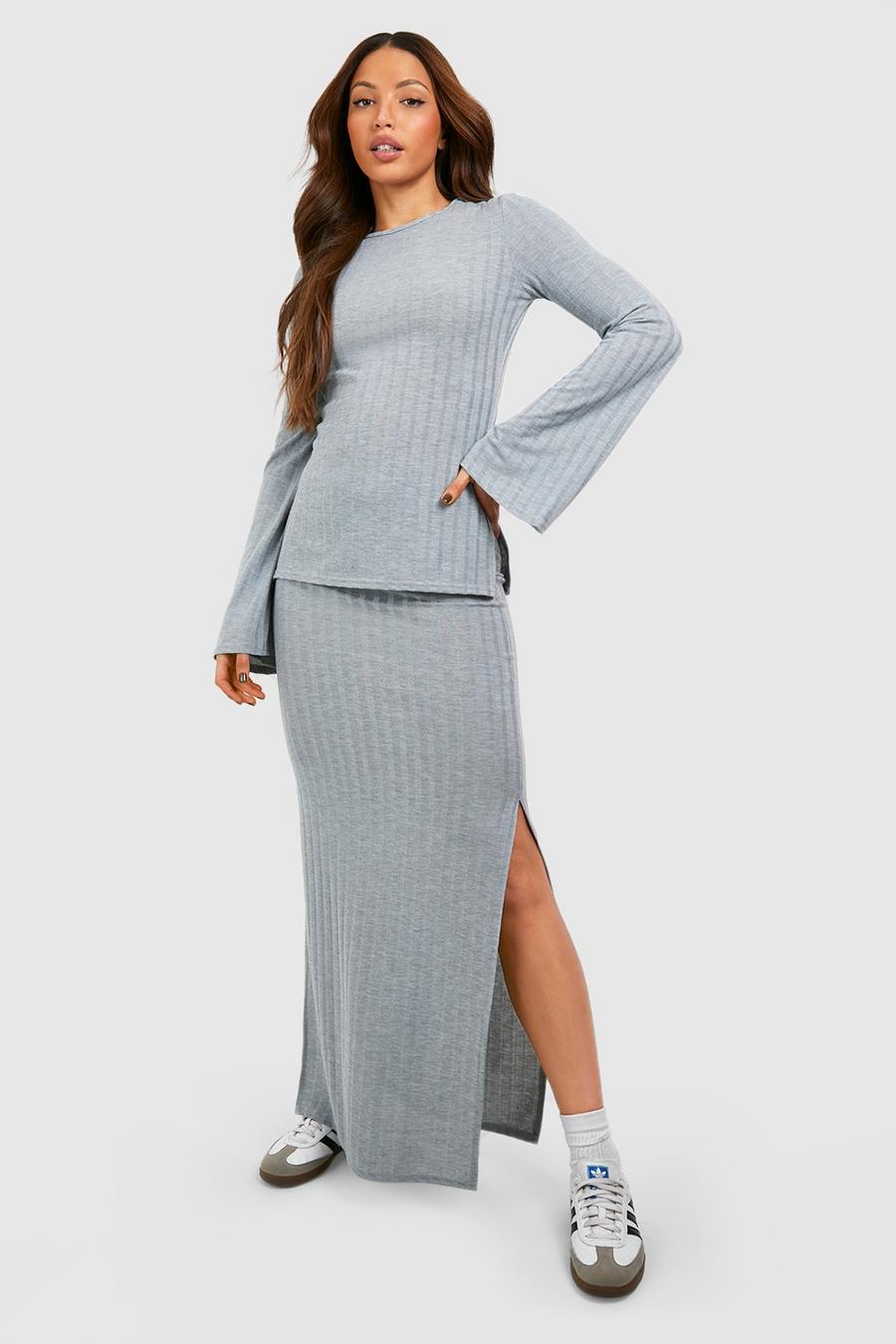 Grey Tall Rib Maxi Skirt