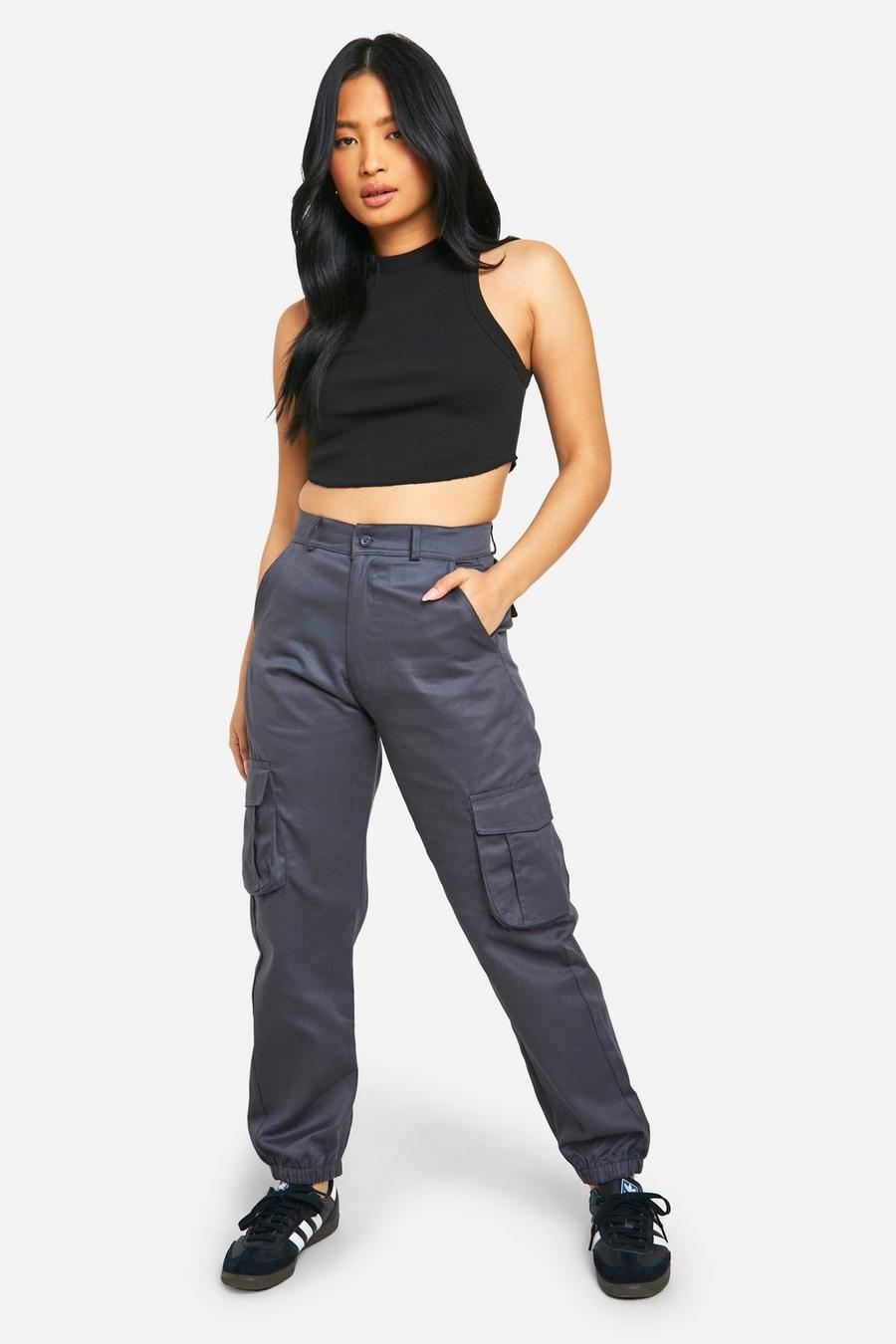 Slate grey Petite High Waisted Twill Cargo Joggers image number 1