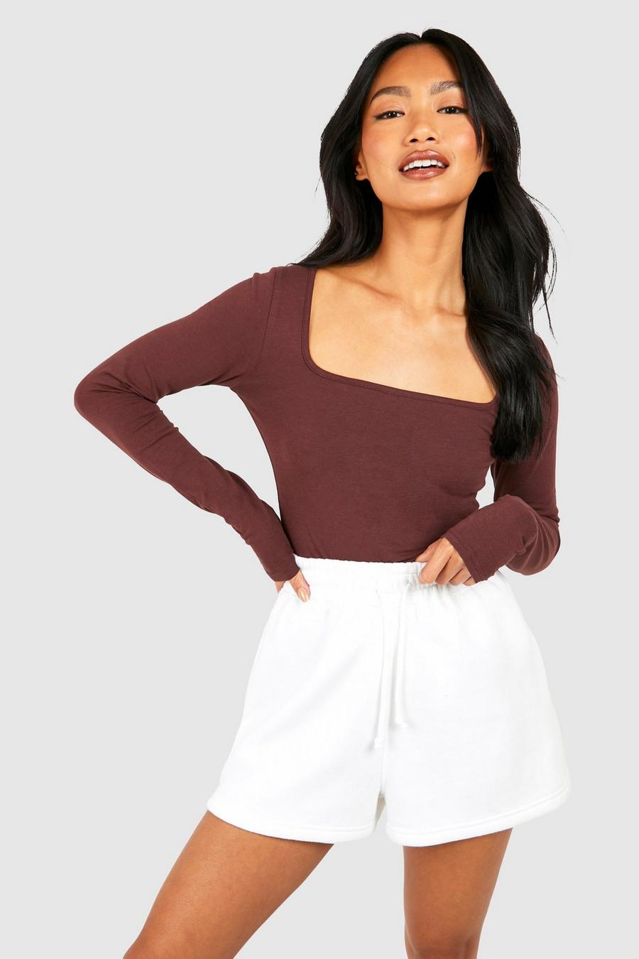 Chocolate Basic Cotton Square Neck Long Sleeve Top