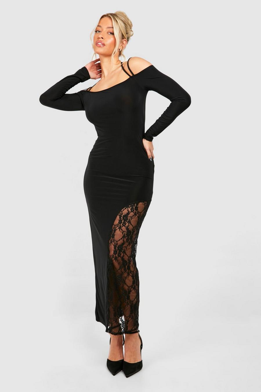 Black Bardot Lace Maxi Dress image number 1