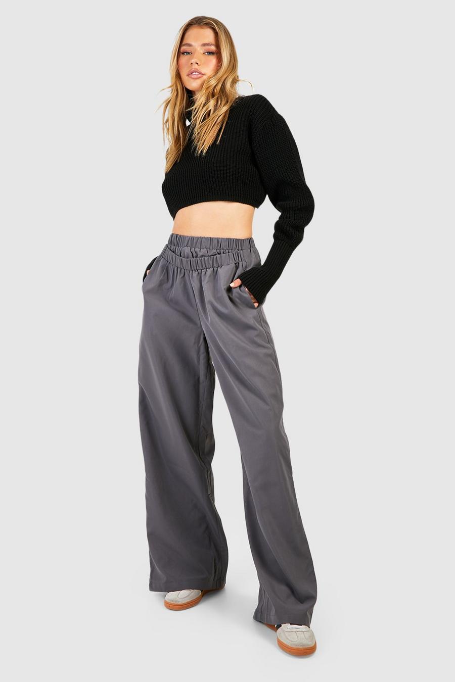 Grey Dual Waist Band Wide Leg Trouser  image number 1