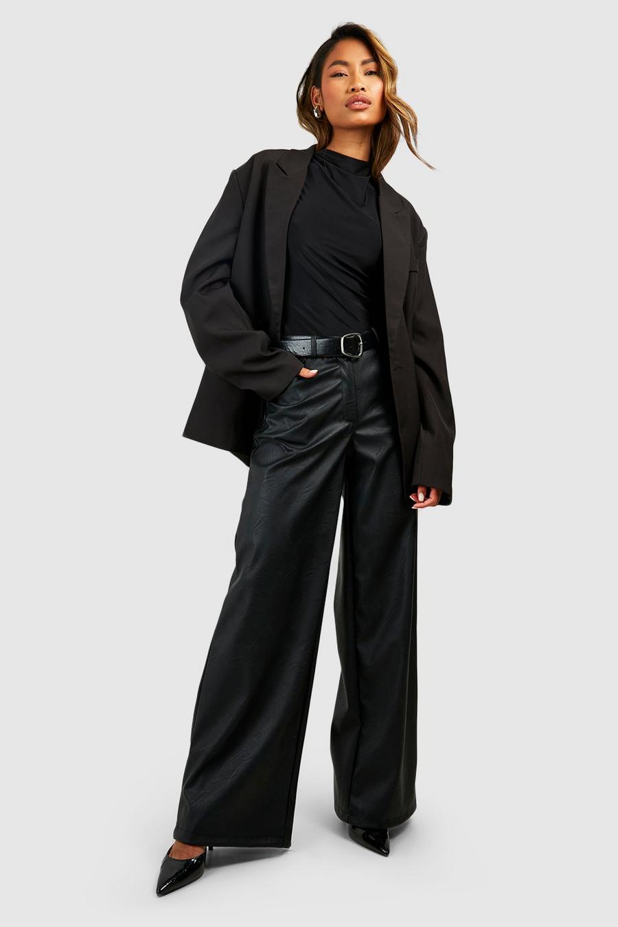 Black Leather Look Slouchy Dad Trouser  image number 1