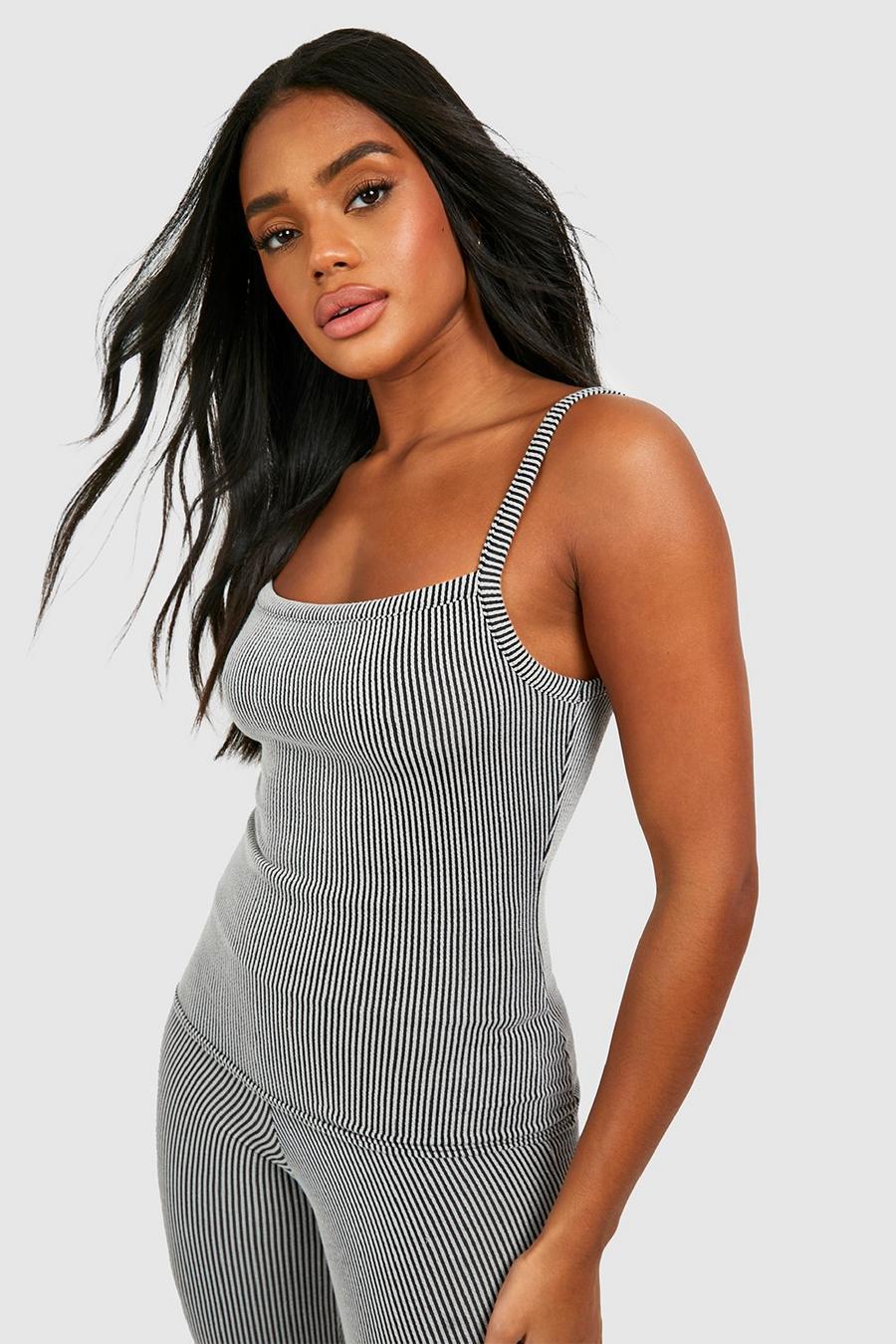 Charcoal Two Tone Rib Strappy Cami Top