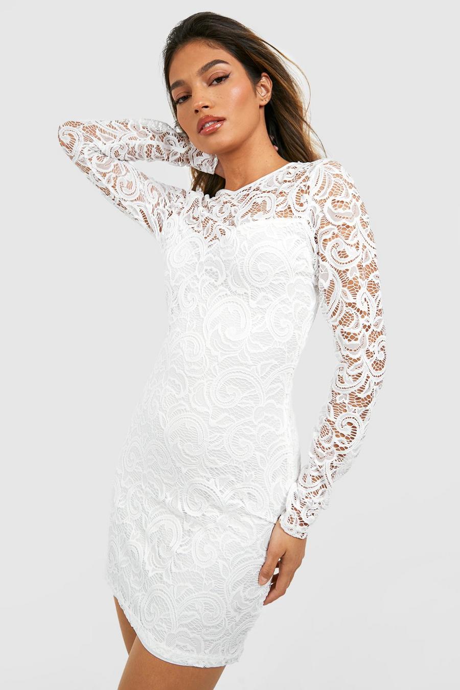 White Lace Flare Cuff Mini Dress image number 1