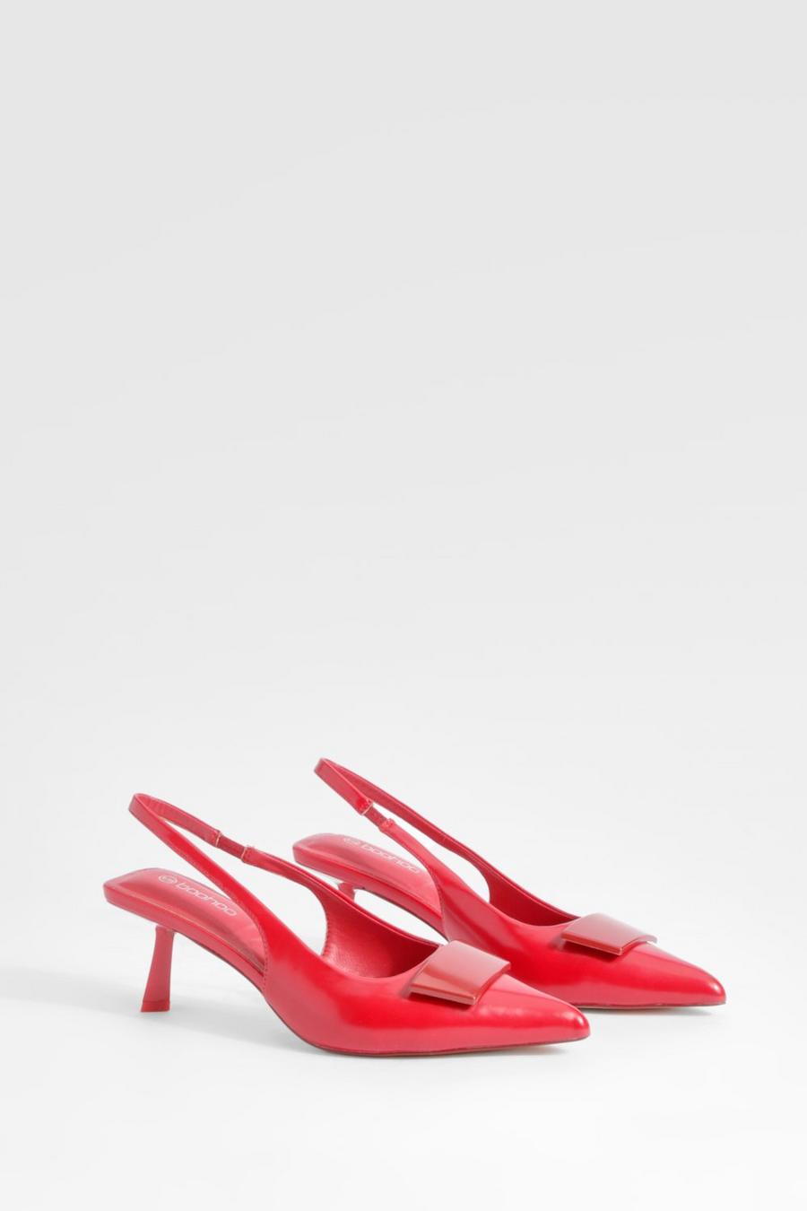 Zapatos de salón bajos con tacón y talón descubierto, Red