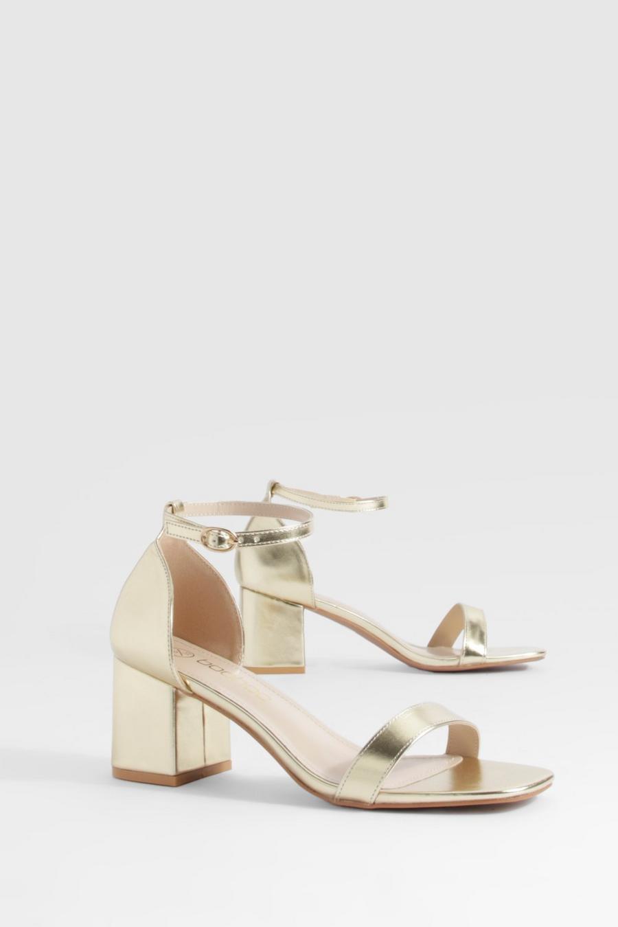 Gold Low Block Metallic Barely There Heels  